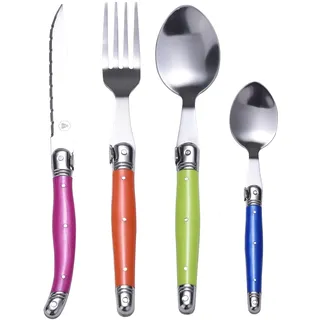 LAGUIOLE - 24-teilige Hausfrau - Edelstahl - Kunststoffgriffe - Verschiedene Farben - Messer, Gabeln, Suppenlöffel, Kaffeelöffel - Ideales Set für den täglichen Gebrauch - Edelstahl, Kunststoff
