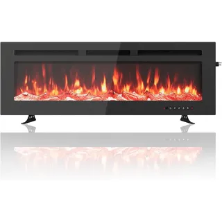 IDEALHOUSE Elektro-Wandkamin, Elektrokamin 127cm mit Heizung 900/1800W | 12 LED-Flammenfarben – Timer – Touchpanel & Fernbedienung