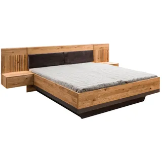 Linea Natura Bettanlage , Schwarz, Eichefarben , Holz, Textil, Holzwerkstoff , Eiche, Esche , furniert , 160x200 cm , gepolstertes Kopfteil, in verschiedenen Größen erhältlich , Schlafzimmer, Komplette Schlafzimmer und Serien, Schlafzimmerserien