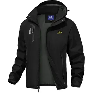 donhobo Herren Übergangsjacke Regenjacke Atmungsaktiv Wasserdicht Winddichte Funktionsjacke Outdoor Softshell Mantel Freizeitjacke mit Kapuze (01Schwarz, XL)