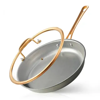 KOKHUB 28cm Edelstahl-Bratpfanne mit Deckel, Tri-Ply Induktionspfanne