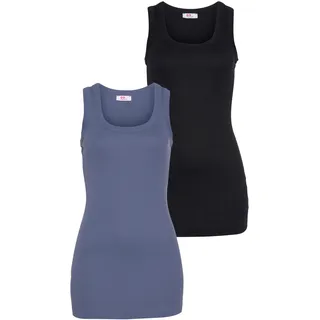 Tanktop FLASHLIGHTS, Damen, Gr. 56/58 (XXXL), blau, schwarz, Feinripp, Obermaterial: 100% Baumwolle, unifarben, Basic, sehr figurbetont hüftbedeckend, Rundhals, Tops Tanktop, sehr figurbetonte Passform, aus Baumwolle, mit Rundhalsausschnitt, Topseller