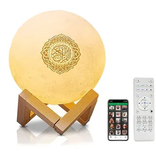 AYYDS Quran Mondlampe, Smart Touch Bluetooth Lautsprecher, 3D Mondlicht Nachtlicht, 7 Farben LED Nachtlampe, Farbwechsel Nachttischlampe Tischlampe (A)