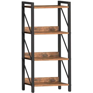 HOOBRO Bücherregal, Standregal, Leiterregal, Freistehendes Schmales Regal, Büroregal 4 Ebenen, Offene Ablagen, für Wohnzimmer, Schlafzimmer, Büro, Küche, Rustikales Braun und Schwarz EBF40SJ01