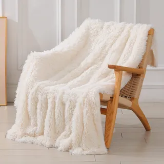 Tuddrom Dekorative weiche Kunstfell-Decke, massiv, wendbar, flauschig, doppelschichtig, leicht, Langhaardecke, warm, gemütlich, Plüsch-Fleece, Mikrofaser, Felldecke für Couch