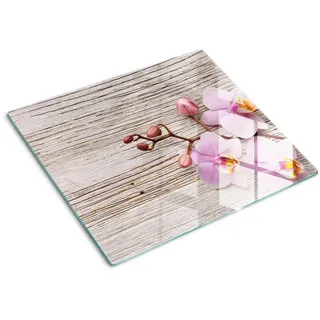 Tulup Glasplatte 60x52 cm Orchidee auf Holz , Glas , 60x0.4x52 cm , Küchen, Küchenelektrogeräte, Herde, Herdabdeckplatten