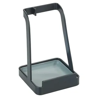 WENKO 3in1 Kochlöffel- und Topfdeckelständer Mod. Premium, Küchenutensilienhalter aus Edelstahl mit spülmaschinengeeigneter Auffangschale für Schmutz, 10 x 15 x 10 cm, Schwarz