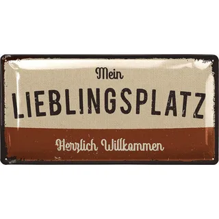 LANOLU Schild Lieblingsplatz Outdoor - LIEBLINGSPLATZ SCHILD Garten - Deko Schilder Garten, Gartendeko Vintage Schilder Metall - Retro Blechschild 17x34 cm