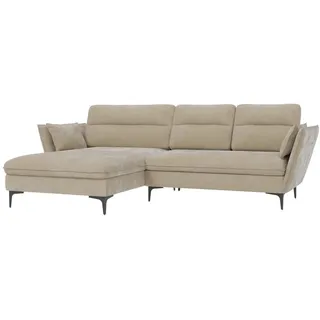 S-Style Möbel Ecksofa Mira Beige Samt-Stoff , Textil , Echtholz,Birke , Füllung: Silikon,Silikon,Komfortschaum , L-Form, Ottomane links, Eckteil,L-Form , 260x168 cm , Hergestellt in Europa, Oeko-Tex® , Wohnzimmer, Sofas & Couches, Wohnlandschaften, Ecksofas