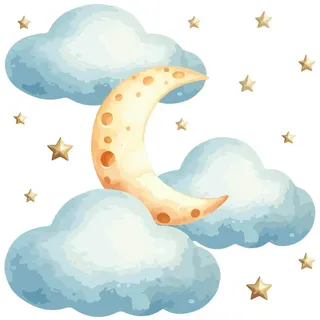 Wallfluent Wandaufkleber 80x99cm - Mond, Wolken, Himmel , Multicolor , Kunststoff , Rechteckig , 80x99x0.1 cm , Tapeten & Wandverkleidungen, Wandtattoos & Sticker, Wandtattoos