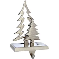 WeRChristmas Halter für den Weihnachtsstrumpf, Motiv: Weihnachtsbaum, 19 cm, Metall versilbert