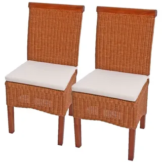 Mendler 2er-Set Esszimmerstuhl Korbstuhl Stuhl M42, Rattan - mit Sitzkissen