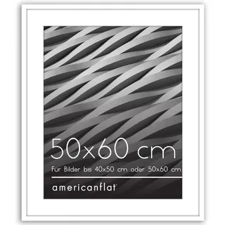 Americanflat 50x60 cm Bilderrahmen aus Kunststoff mit 40x50 cm Passepartout - schmaler 60x50 Fotorahmen mit poliertem Plexi-Scheibe - integrierte Aufhängung für Hoch- und Querformat - Weiß