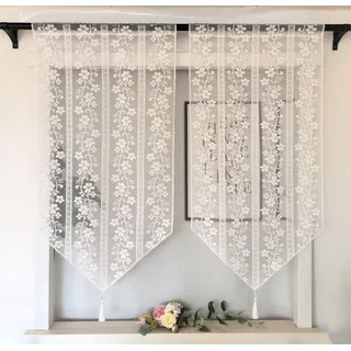 Vordesack Jacquard Panneaux mit Quaste Scheibengardine Kurzstore mit Stickerei Floralmotiv Bistrogardinen mit Tunnelzug 2 Stück HxB 60x45cm Floral