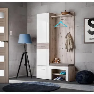Flur Garderobe Garnitur Moderne Design Stil Luxus Schrank Holz Möbel  Neu - Weiß, Braun