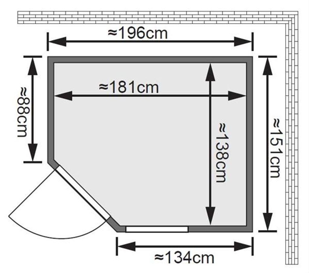 Bild von Sauna Fiona 1 Eckeinstieg, ohne Ofen, Ohne Dachkranz, inkl. 9-teiligem gratis Zubehörpaket (Gesamtwert 271,91€)
