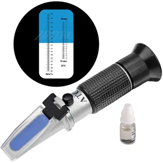 HHTEC Imker Refraktometer Honig 58-90% Brix 10-32% Wasser Feucht Handrefraktometer für Honig Pflanzenölen 5 Fach verbesserte Genauigkeit mit Anleitung in Deutsch