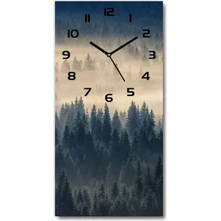 Wanduhr aus Glas – 30x60 cm - Glasbild - Glasuhr - Gehärtetes Glas -Nebel über dem Wald - Grau