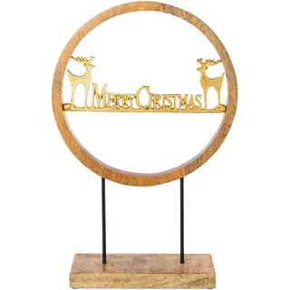 Deko-Schriftzug CREATIV DECO "Merry Christmas, Weihnachtsdeko", beige (natur, goldfarben), B:30cm H:44cm T:7cm, Aluminium, Massivholz, Dekofiguren, Deko-Schriftzug