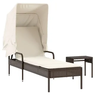 vidaXL Sonnenliege mit Dach und Tisch Braun Poly Rattan - Beige, Weiß