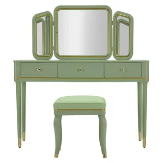 Schminktisch Camille 37 x 120 x 79 cm MDF Pinie Spiegel Polyester Grün Gold