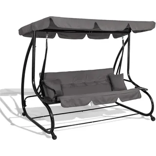 SPRINGOS 4-Sitzer Hollywoodschaukel Gartenschaukel 220 x 162 cm inkl. 2 Kissen Auflagen Schaukelbank m. Getränkehalter Liegefunktion - Grau