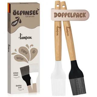 Küchenpinsel, Backpinsel Silikon, Silikonpinsel mit Bambusgriff, Zum Grillen und Backen, hitzebeständig, 2 Stück Doppelpack