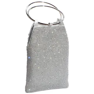 CORIOS Strass Clutch Tasche Damen Abendtasche Hochzeit Brautbörse Shiny Diamant Handtasche Klein Tasche Elegante Luxus Umhängetasche Kette Schultertasche Silber