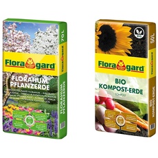 Floragard Florahum Pflanzerde 70 L • Universalerde • für Blumenbeete & Bio Kompost-Erde 50 Liter – Pflanzerde für Blumen, Gemüse und Gehölze – mit Bio-Dünger - Gartenerde