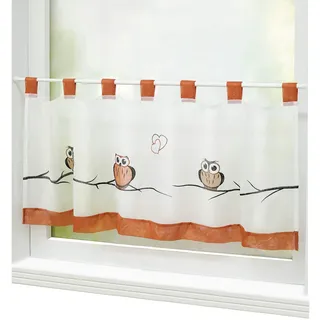 Joyswahl Voile Scheibengardine Bistrogardine mit Schlaufen »Grete« mit Eulen Muster Transparente Gardine Stores HxB 45x120cm, Rot 1er Pack