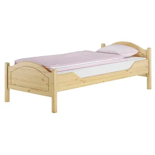 Massivholz Bett 100x200 Kieferbett Einzelbett Gästebett Futonbett Zubehör wählbar V-60.30-10Rollrost und Matratze inkl. - Naturbelassen