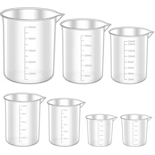 Okeno Select 7 Stück Messbecher Set, ML Messbecher 30ml 50ml 100ml 150ml 250ml 500ml, Meßbecher, Präzisions Hitzebeständig Kunststoff Klein Measuring Cup mit Skala für Labor Küche Waschmittel Dosierer