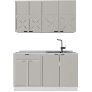 Vicco Singleküche Fame-Line GrauBeige/Weiß 140 cm, AP Marmor , Holzwerkstoff , Küchenblock,Rechteckig , 140x81.6x60 cm , Küchen, Küchenzeilen & Küchenblöcke, Küchenzeilen, Küchenzeilen ohne Geräte