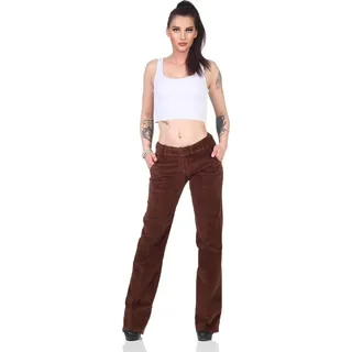 Damen Cordhose Hosen Hüfthose Vintage Baggy Schlaghose Weites Bein Bootcut Braun S - Braun