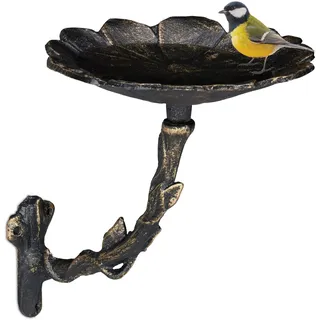 Relaxdays Vogeltränke Blüte, Gartendeko, Wandmontage, Vogelfutterstelle, Wildvögel Wasserschale, bronze, 20 x 17 x 21 cm