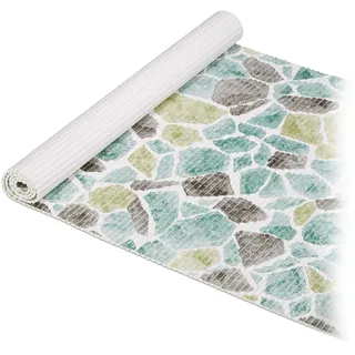 Relaxdays Weichschaummatte, zuschneidbar, Bad, Sauna, Pool, Antirutschmatte, Design Abstrakt, BxT 65 x 150 cm, blau/weiß,