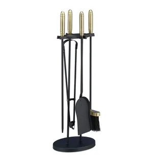 Relaxdays Kaminbesteck 5-teilig Stahl & Messing 6,80 m schwarz/gold