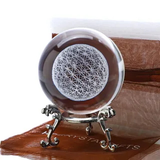 3D Briefbeschwerer mit Kristallkugel Blume des Lebens mit Ständer einzigartige Kugel aus Glas mit Lasergravur Chakra Heilgitter Blumenkugel für Dekoration für Freundin, Ehefrau, Mutter und Tante
