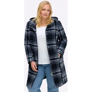 Wintermantel SHEEGO, Damen, Gr. 54, blau (tiefblau, eisblau, kariert), 90% Polyester, 10% Wolle, kariert, Mäntel Wintermantel
