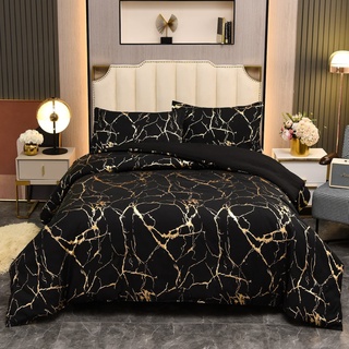 Freyamy Bettwäsche 155x220cm 2teilig Schwarz Gold Marmor Glitzermuster Bettwaren-Sets Gebürstet Mikrofaser Weiche Wendebettwäsche Luxus Bettbezug mit Reißverschluss und 1 Kissenbezug 80x80cm