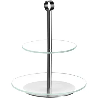 LEONARDO HOME CENA Etagere • 1 Stück • Moderne Glasetagere • für Kuchen und Häppchen • elegante Etagere • für Brunch und Buffet • Zeitloses Design • für jede Gelegenheit • Höhe 26 cm • silber • 025360
