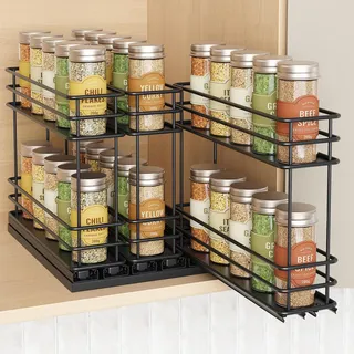 Orimade Gewürzregal Ausziehbar, Gewürz Organizerfür, Gewürzregal Schrank,Kein Zusammenbau, Gewürzregale ohne Bohren Schwarz, 3 Stück