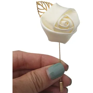 Fouriding Herren Reversnadel der Männer Handgemachte Kamelie Brosche Blumen boutonnière für Bräutigam Anzug Hochzeit (Cremig, 1 Stück)