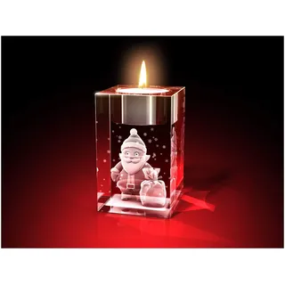 GLASFOTO.COM, Weihnachten Teelichthalter, 50 x 80 x 50 mm, Kristallglas 3D Innengravur in Premiumqualität (50 x 80 x 50 mm Weihnachtsmann Teelicht)