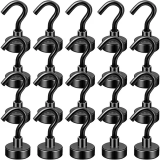 FINDMAG 20 Stück Magnethaken, Magnet Starke Magnete mit Haken, Extra Schwarz, Magnetischer Haken, Magnetischer Schlüsselhalter, 22 lb+ Starke Magnethaken für Küche,Garage