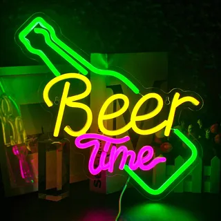 Looklight Beer Time Neonschild Bar Neon Licht Zeichen Gelb LED Leuchtreklame für Wanddekoration USB Bier Neonlicht für Bar Club Gaming Room Home Wedding Birthday Party Decor Zeichen Geschenk