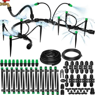 Carpathen Tropfbewässerungsset – Verbessertes Push-to-Connect verstellbares Tropfbewässerungssystem für Hochbeete, Gewächshaus – komplettes Mikro-Bewässerungssystem mit 1/4 Sprühstrahlern, 1/2