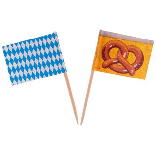 1 Beutel mit 50 Party -Holzpicker Motiv Bayrische Raute / Bretzel Oktoberfest