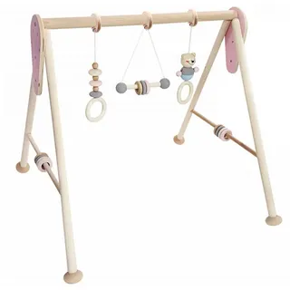 Hess Holzspielzeug 20036 - Spielgerät aus Holz, Nature Serie Bär in Rosa, für Babys, handgefertigter Spiel-Bogen mit Figuren und Rasseln, ca. 62 x 57 x 54,5 cm groß