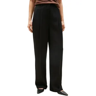 Tommy Hilfiger Damen Stoffhose Twill Straight Pants Relaxed Fit, Schwarz (Black), 34